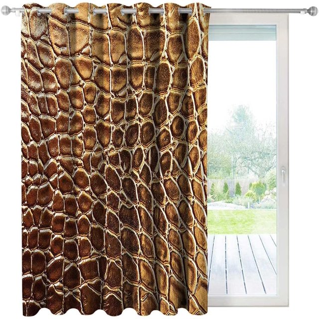 Animal Print Collection Sliding Door Curtains Gold Drapes Damask Pattern Cortinas Blackout,1 Panel,(W) 47 X (H) 59 Inches