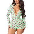 thumbnail image 1 of Xingqing Combinaison Aguichant à Manches Longues pour Femmes, Col en V, Pyjama une Pièce, Vert TG, 1 of 4