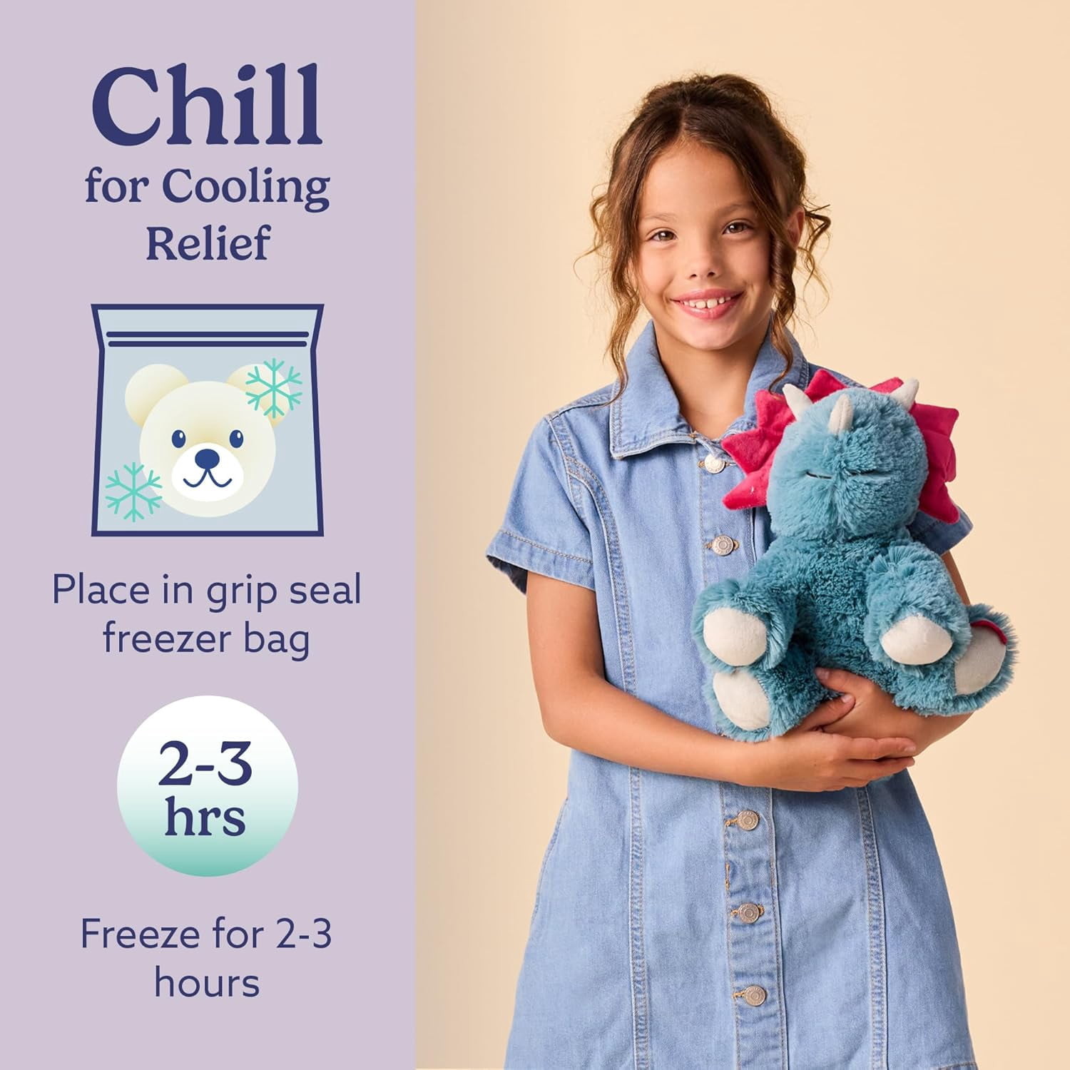 warmies 13” Triceratops Stuffed Animal, Microwavable Heated Plushies and Weighted Soft Plush Toys