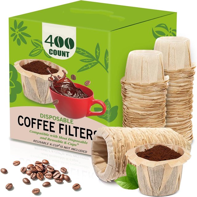 Filtros de café desechables para taza K, 400 filtros de papel para cafeteras Keurg Single Serve, uso con cápsulas de café reutilizables K Cup