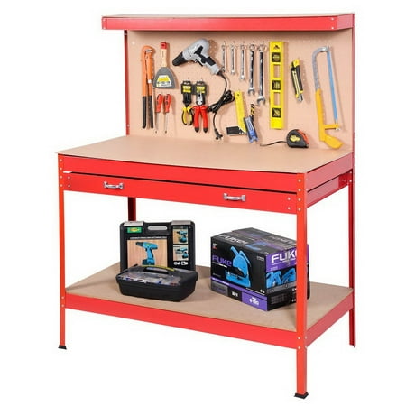 Zimtown Red Wood Steel WorkBench Tools Table Home Workshop ...