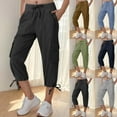 thumbnail image 1 of WRKEKC Pantalon Capri pour Femmes, Capris pour Femmes pour l'Été, Pantalon Tendance pour Femmes Uni à Taille Extensible avec Cordon, Poche à Cordon, Bouton, Fermeture Éclair, Pantalon 7/4, 1 of 8