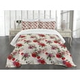 thumbnail image 3 of Ambesonne Summer Quilted Bedspread Set 3 Pcs, Romantic Flowers Leaves, King Size, Forest Green Lilac, 3 of 5