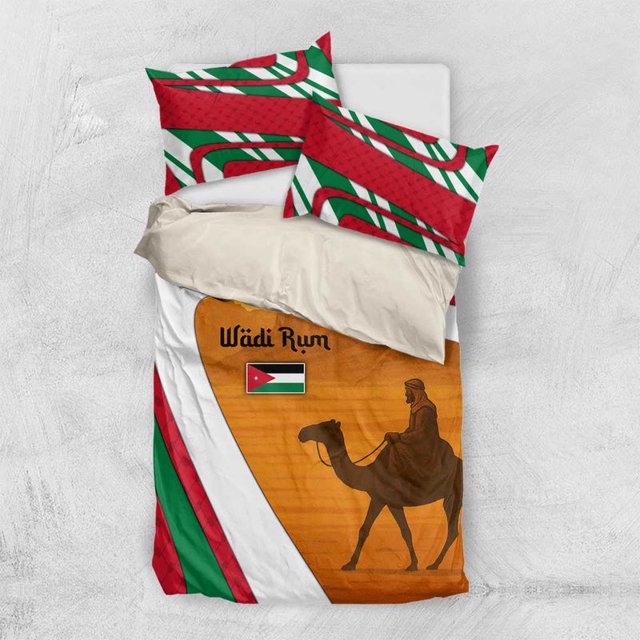Ensemble de Literie Désert Wadi Rum avec Camel Rider et Couleurs de Drapeau Jordan TS04