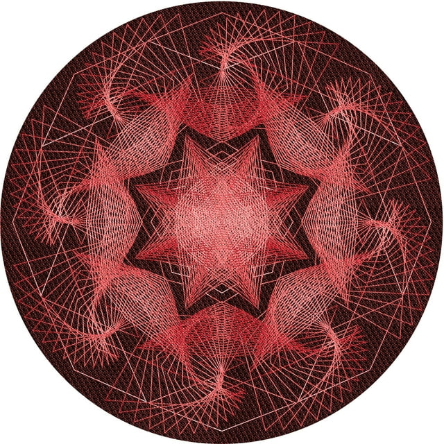 Ahgly Company Tapis de Zone Rond d'Intérieur Lavable à la Machine, Transitionnel, Rouge Brique Feu, 4 Pieds Rond