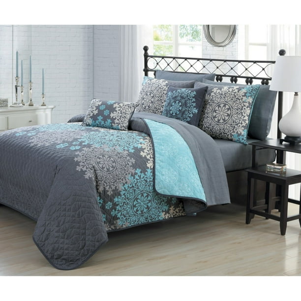 Amber 9pc Quilt Set Queen Aqua