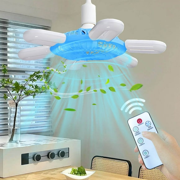Boovnll Fan, E27 Screw Mouth Fan Light Ceiling Fan Light Intelligent Remote Control Living Room Bedroom Dining Room Fan Small Pendant Light, Portable Fan