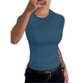 thumbnail image 2 of Langwyqu Womens Short Sleeve Ribbed T-Shirt Slim Fit Tops Solid Basic Tee, 2 of 5