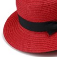 thumbnail image 4 of Women's Straw Boater Sun Hats, Flat Top Wide Brim Sun Hat with Black Bow Ribbon, Foldable Beach Hat for Daily Outdoor, 4 of 5