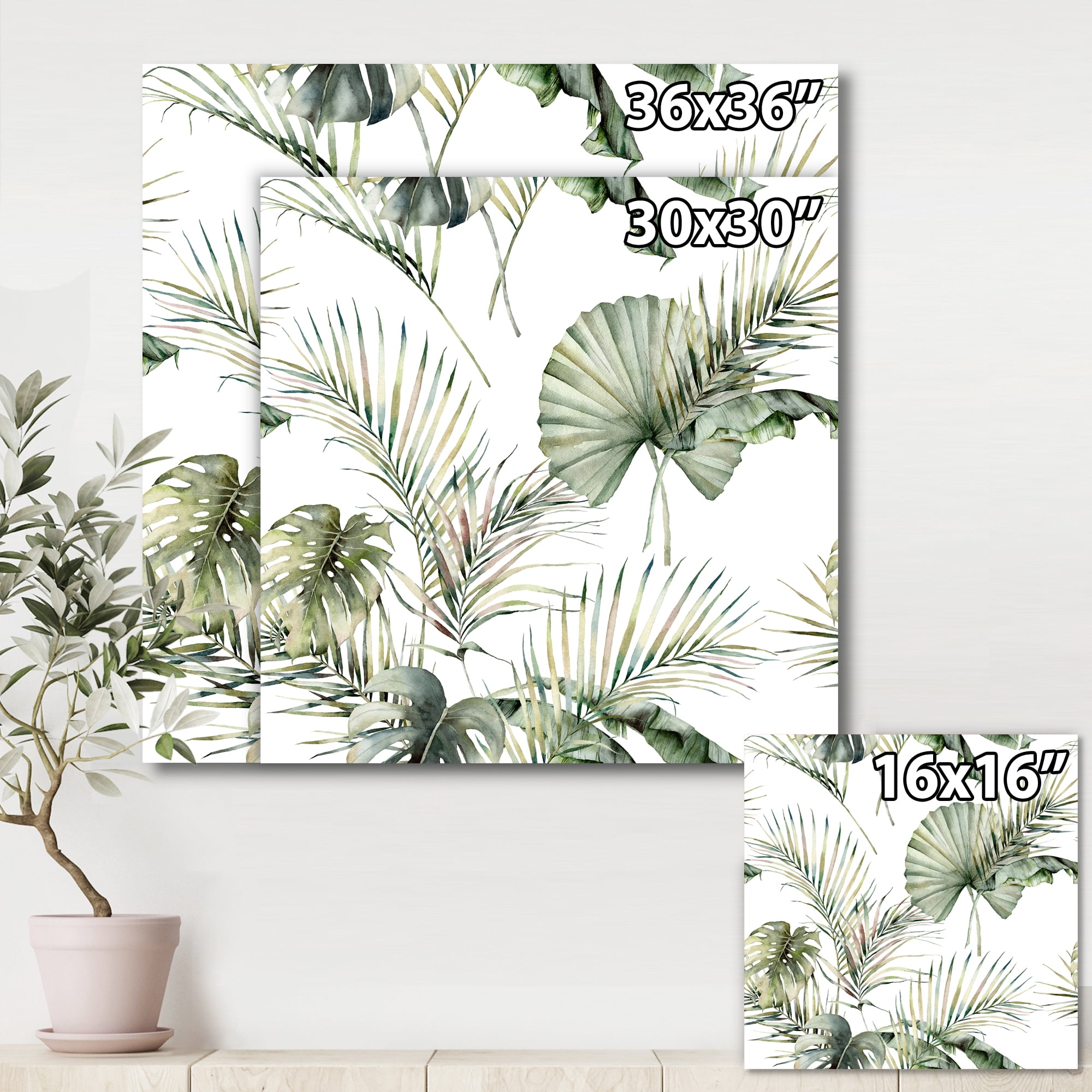 Designart ' Monstera and Coconut Leaves With Tropical Pattern ' Traditional Canvas Wall Art Print