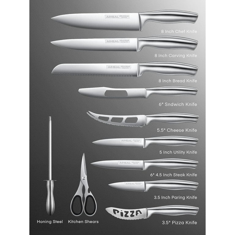  Aiheal Knife Set, 17 Pieces Stainless Steel Kitchen Knife Set  with Clear Acrylic Knife Stand, Super Sharp knives in One Piece Design :  Tools & Home Improvement
