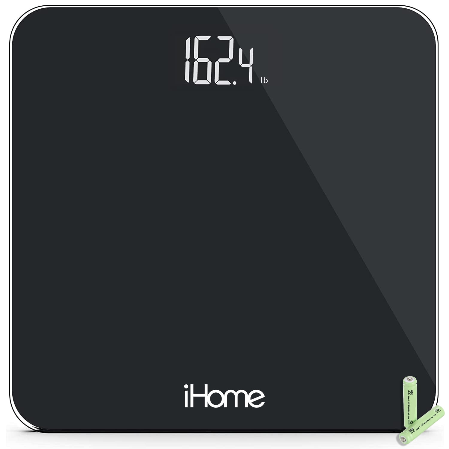 iHome Digital Battery Powered Bathroom Scale with Fit+ Personal Coach App, FSA and HSA Eligible, Black, 397 lbs Capacity