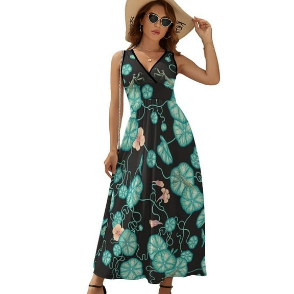 Mantises And Indian Cress Dress Fashion Boho Beach Long Dresses Female Party Printed Maxi Dress