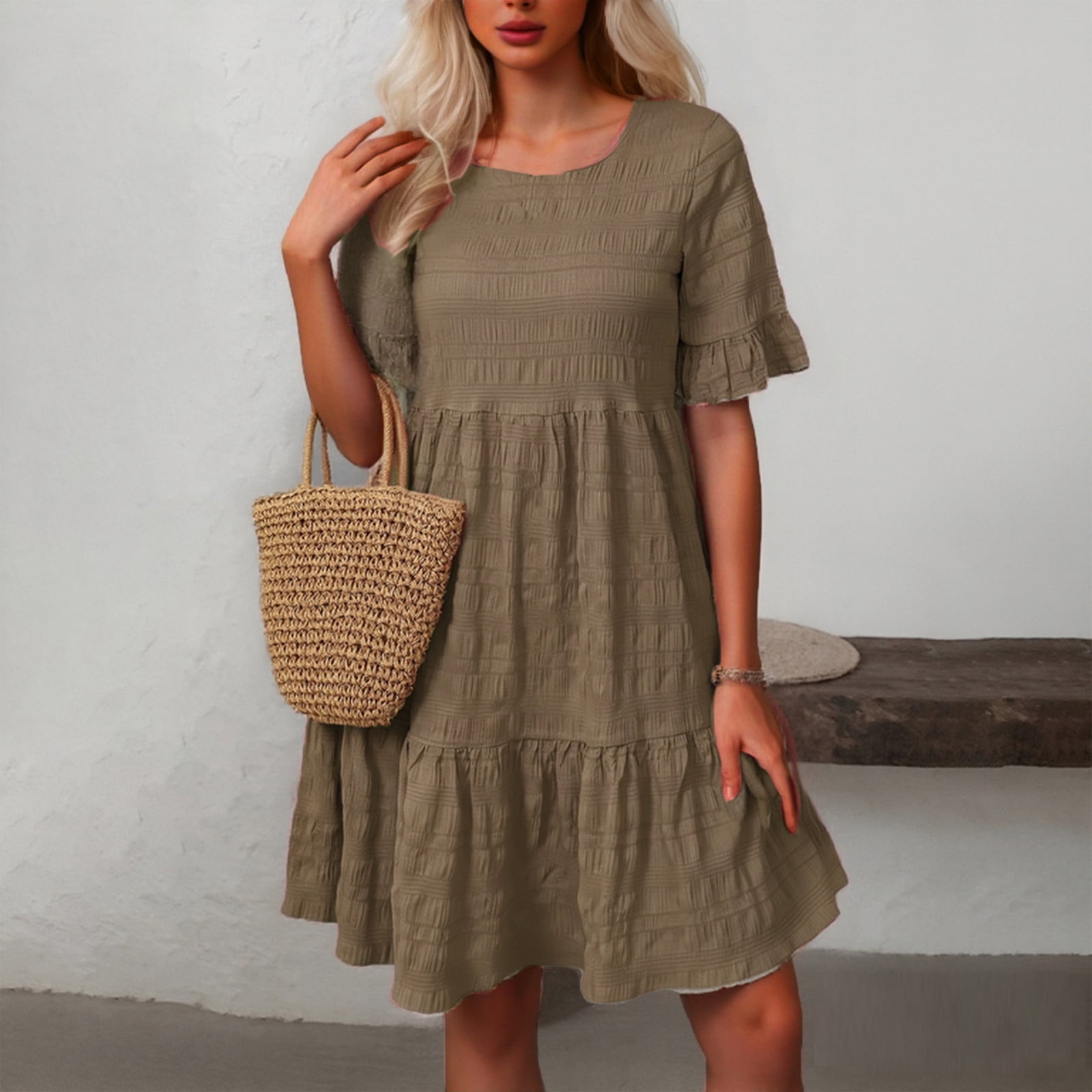 SHIXIAOO Women Dresses Polka Dot Flounce Hem Smock Dress Womens V