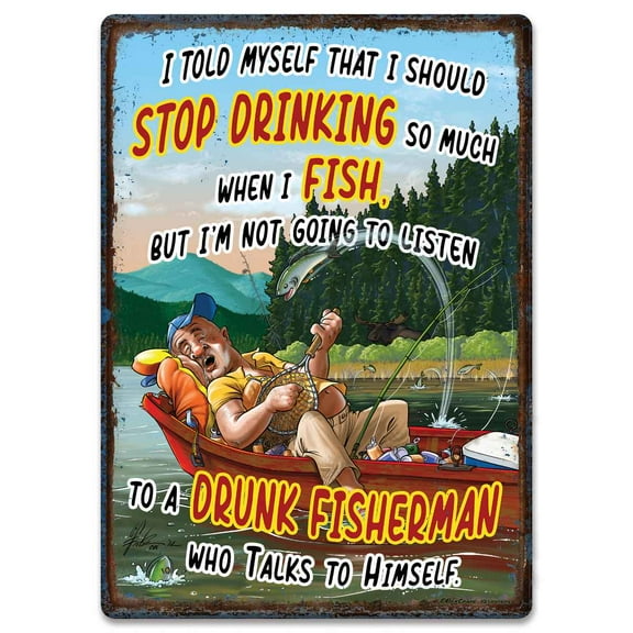 Tin Sign 12in x 17in - Fishing Drinking