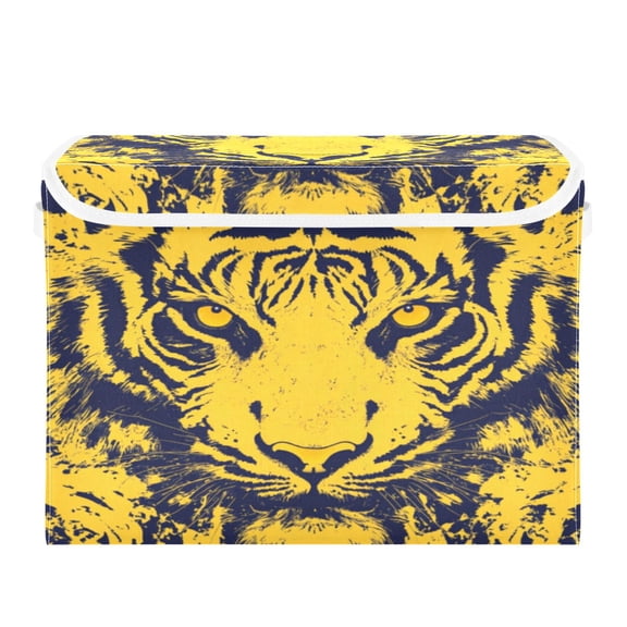 Storage Box With Lid 16.5x12.6x11.8In Foldable Stacked Household Storage Box Yellow Tiger Face