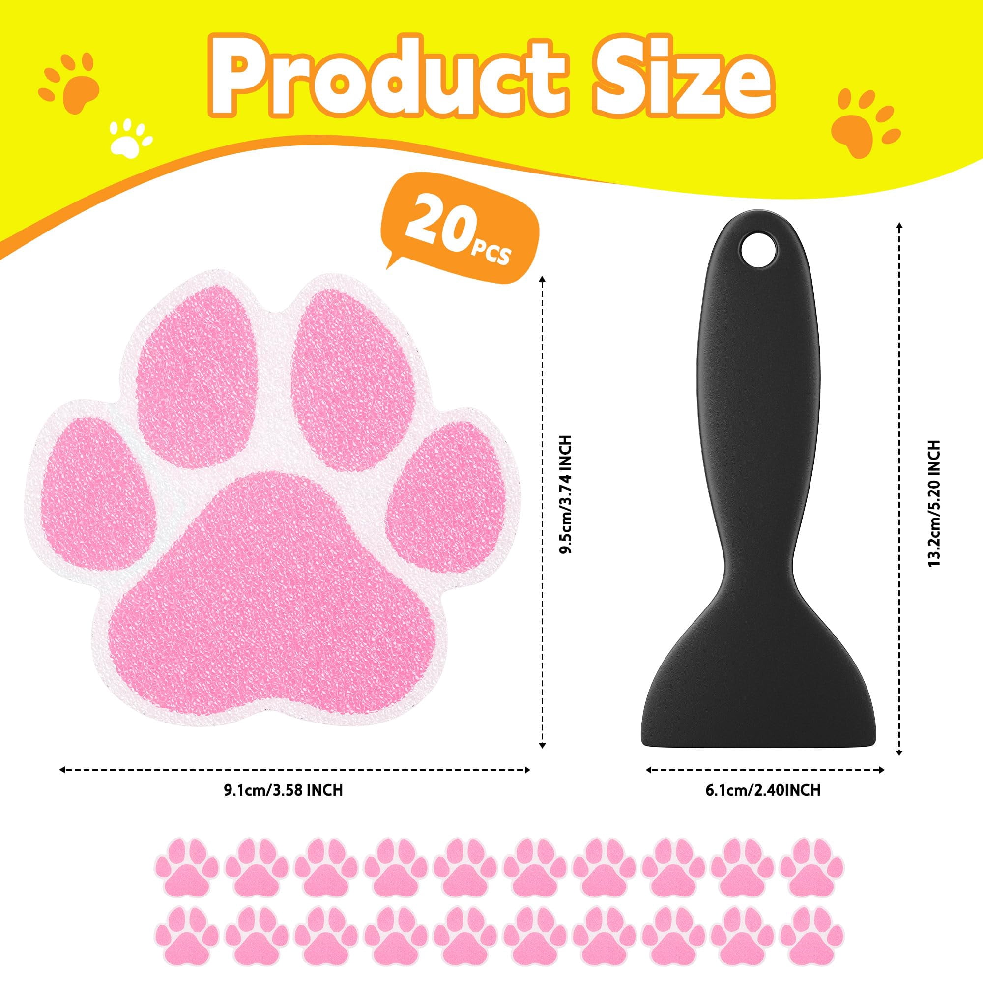 Non-Slip Bathtub Stickers, 20 PCS Large Safety Bathroom Tubs Showers Treads Adhesive Decals with Premium Scraper (Black)