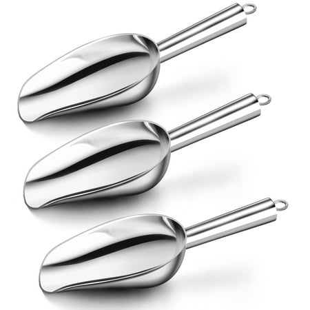 

Stainless Steel Ice Scoop Set of 3 Walchoice 6 oz Metal Food Scoop Utility Scooper for Bar Kitchen Banquet Garden Tool Beach Shovel Mirror Finish & Dishwasher Safe
