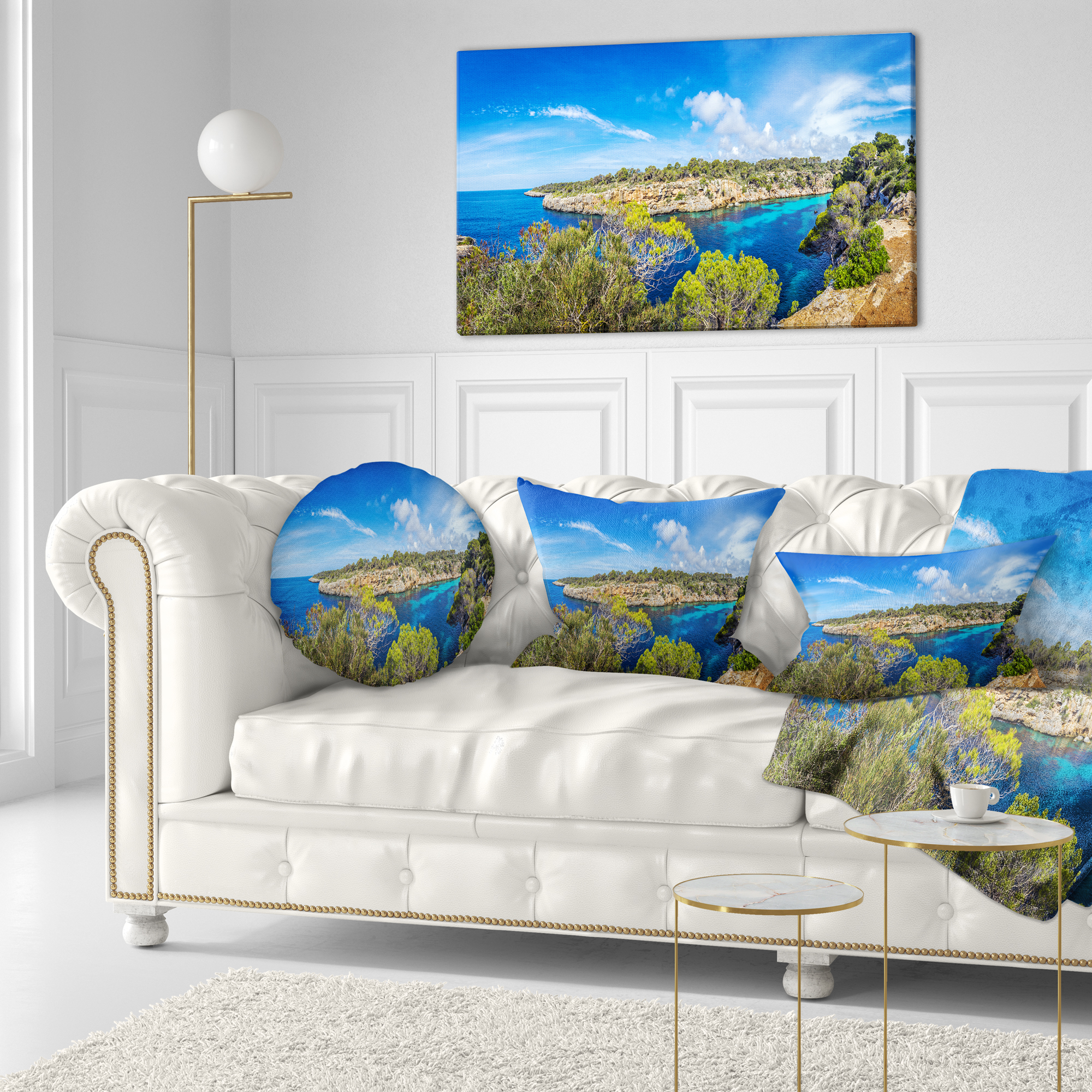Designart 12" x 20" Blue Polyester Throw Pillow