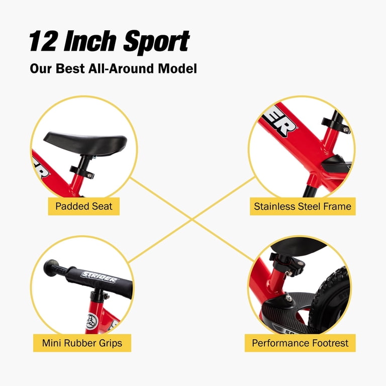 Strider 12” Sport Bike (Red) + Rocking Base - Helps Teach Baby How