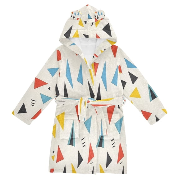 FORMRS Niños Bathrobe Unisex Hooded Robe Soft Plush Pajamas Sleepwear, Size 2-3T, Beige Triangles