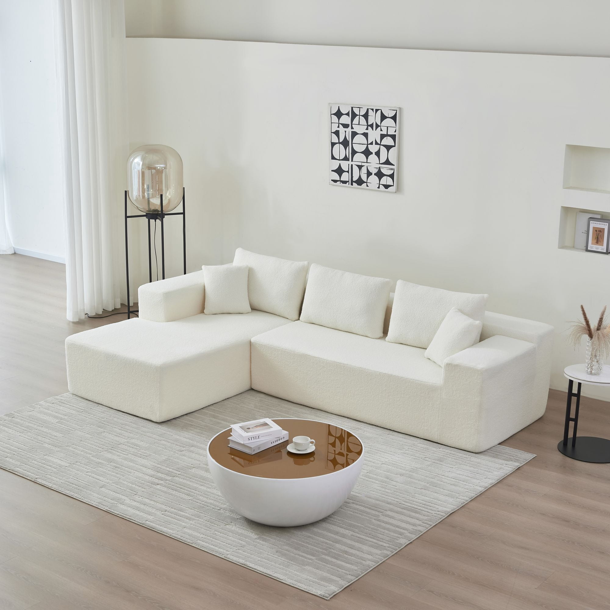 DEALTOPS 104.33" L Shaped Modular Sectional Sleeper Sofa Couch with Chaise Lounge, High Density Sponge, White