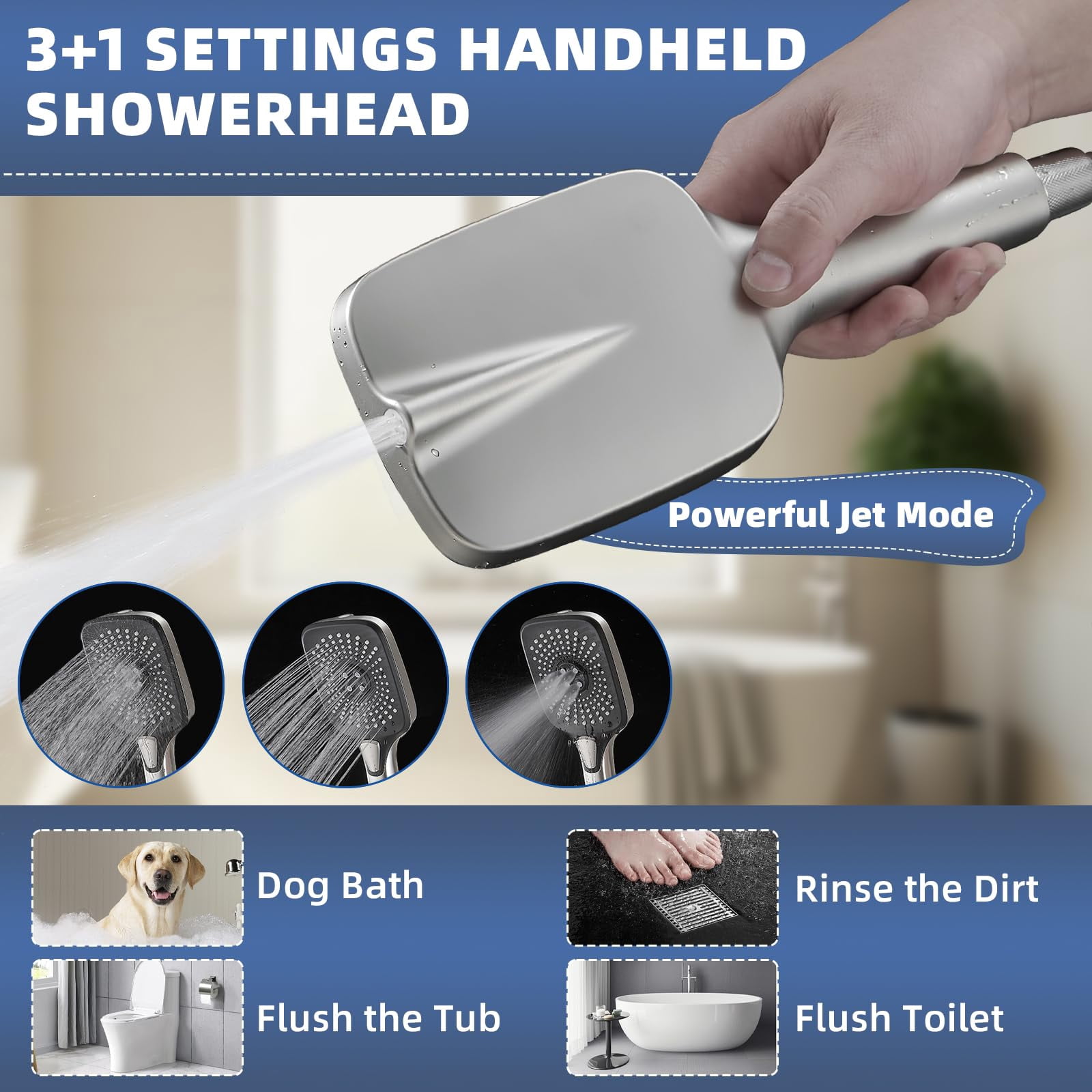 12" High Rain/rainfall Shower Heads With Handheld Spray Combo (3+1 Settings & Built-in Power Wash Mode)  Double/dual Head - Height/angle Adjustable(brushed Nickel)