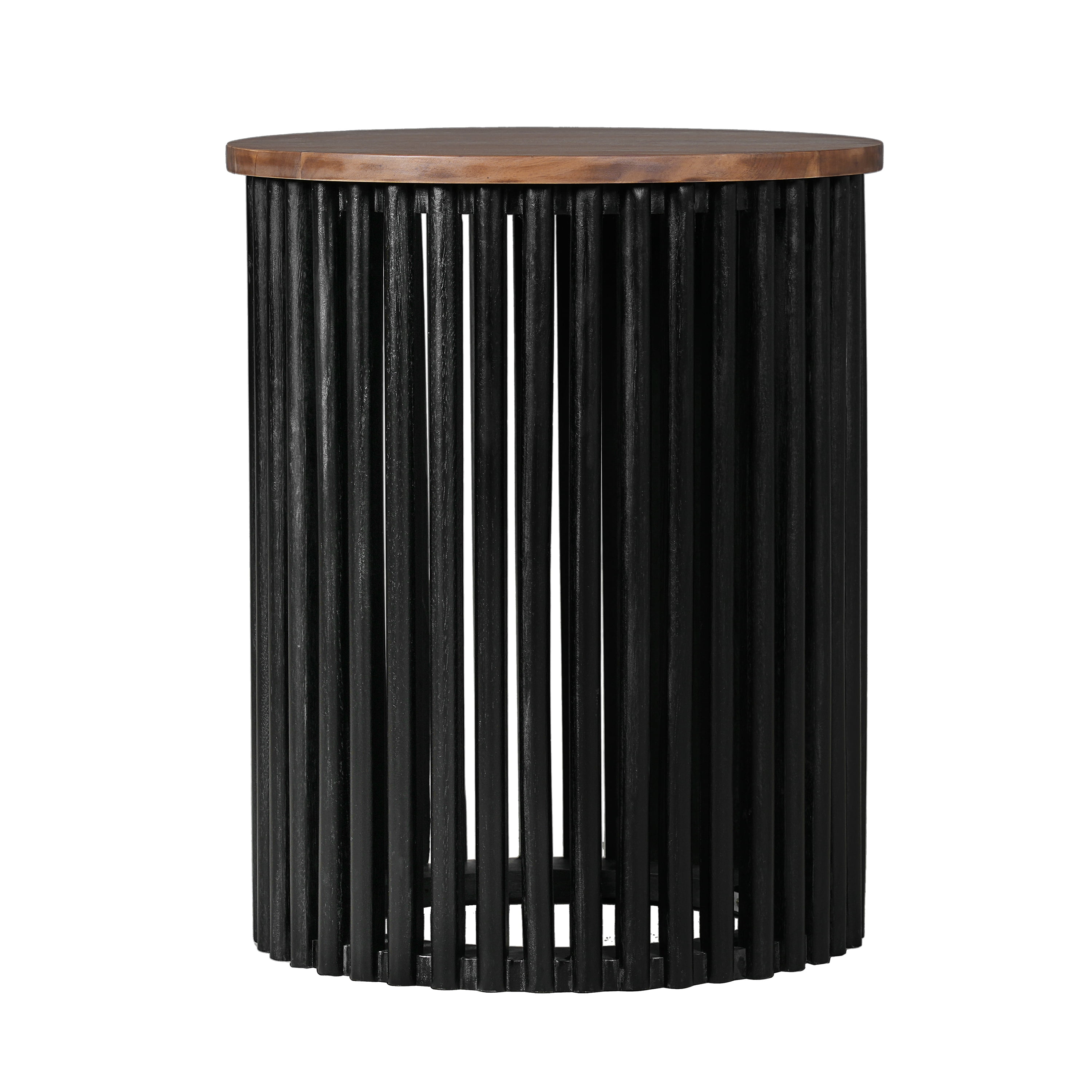 Side Table, Outdoor Acacia Solid Wood Table for Patio Balcony Garden, Natural and Black