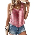 thumbnail image 3 of IYYVV Gingham Tops for Women Spring Summer Cotton Sleeveless Tank Top Casual Beach Cute Plaid Button Down Shirts Blouses Red M, 3 of 7