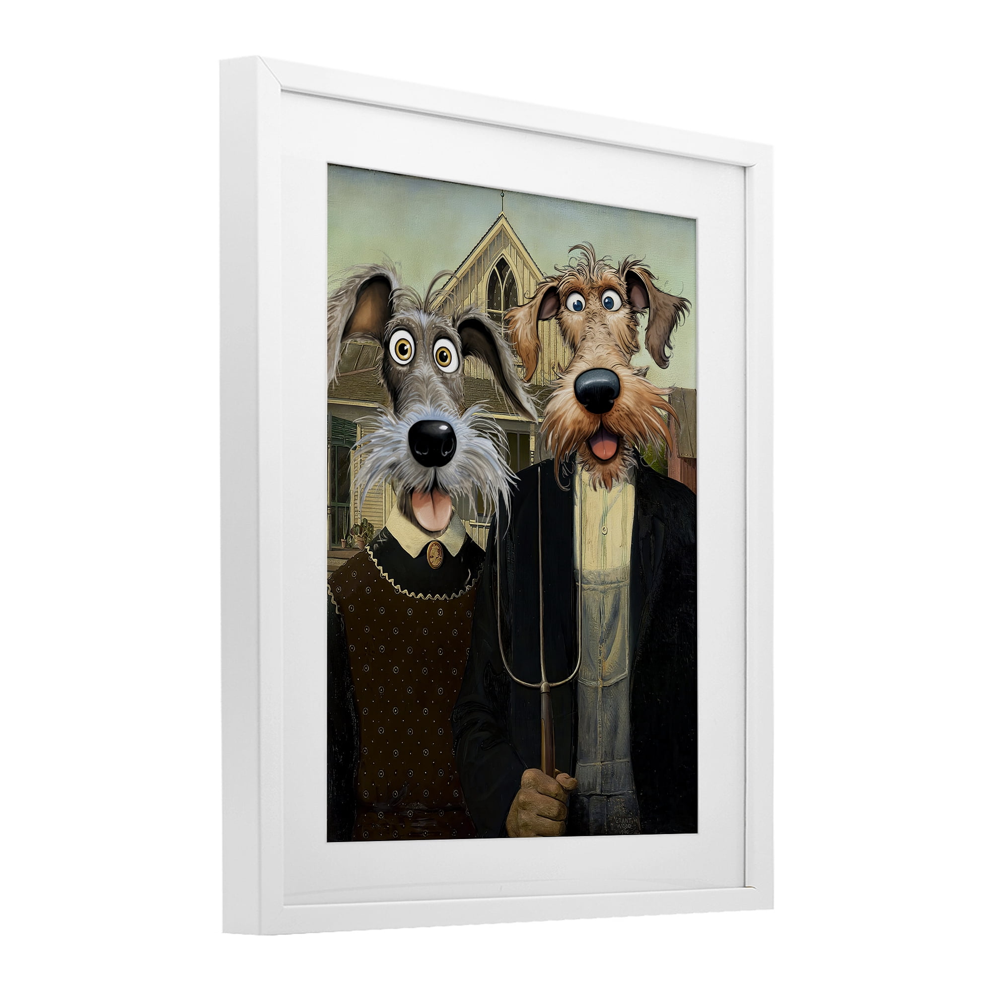 Stupell Industries American Gothic Pups White Framed Print Under Glass, design by Tina LeCour