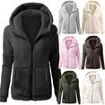thumbnail image 2 of TQWQT Fuzzy Fleece Winter Coats for Women Plus Size Zip Up Hoodie Lightweight Cardigan Jackets Sherpa Coats with Pockets Pink 3XL, 2 of 4