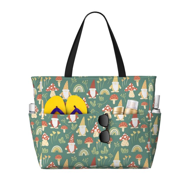 Disketp Mushrooms Gnome Bolsa de Playa de Gran Capacidad, Bolso Impermeable y a Prueba de Arena para Mujer, Ideal para Playa, Piscina y Natación