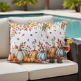 thumbnail image 4 of Orange Blue Fall Outdoor Waterproof Pillow Covers, Thanksgiving Pumpkins Maple Leaf Decorative Square Throw Pillowcase Sofa Cushion Sham for Patio/Couch/Chair, 16"x16" 2 Pack, 4 of 8