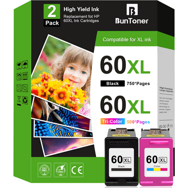 60XL Ink Cartridge Compatible for HP 60 Ink Cartridge Combo Pack for HP Ink 60 for Envy 100 110 Printer (Black, Tri-Color)