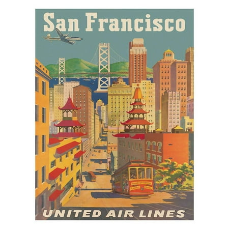 United Airlines San Francisco c.1950 Giclee Print  By Joseph (Best Cable Car Line San Francisco)