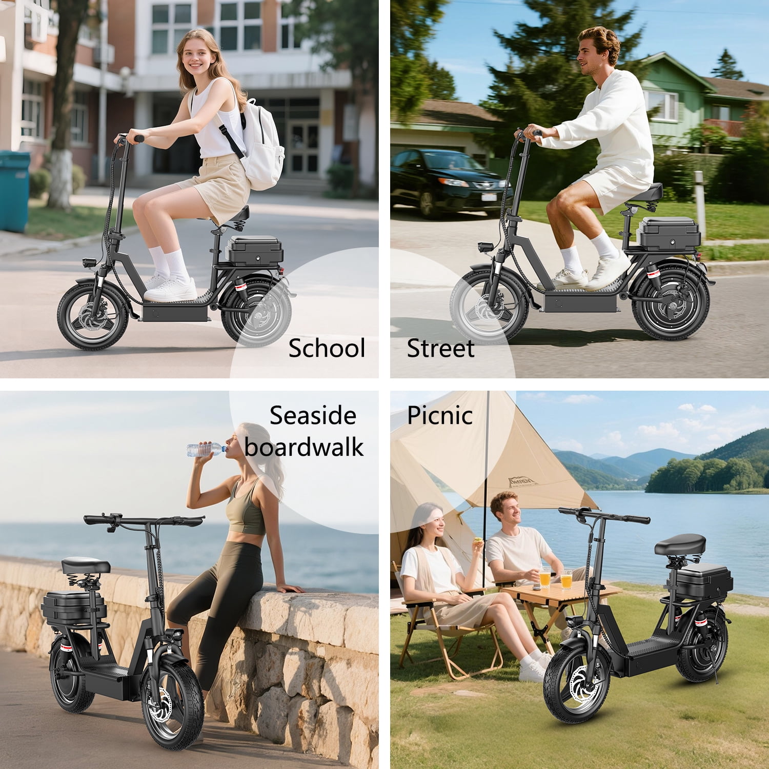 ASKGO K11 Commuter Electric Scooter,1200W Peak Motor 48V 15Ah High-Performance E-scooter, 14 " Commuter Electric Scooter with Seat &Carry Basket-Up to 35Miles 25MPH,Electric Scooter For Adults,UL2272