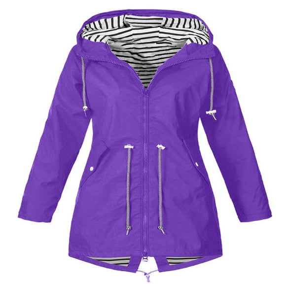 EIMELI Women Waterproof Zipper Hooded Lined Windbreaker Lightweight Outdoor Jacket Raincoat 4XL