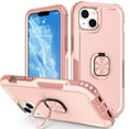 thumbnail image 1 of SaniMore for iPhone 14 Plus Multi-Functional Case, 3-Layer Protection Magnetic Cover Support Car Mount & 360° Rotatable Metal Ring Kickstand Full Body Shockproof Protective Shell, Rosegold, 1 of 10