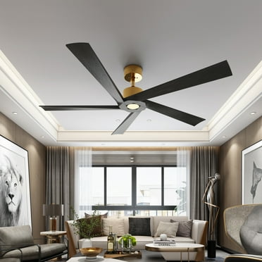 WIAWG 64in Matte Black 5-Blade Smart Flush Mount Ceiling Fan for Indoor and Outdoor Use with Remote Control