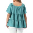 thumbnail image 3 of Agnes Orinda Women's Plus Size Mother's Day Easter Tops Textured Square Neck Short Sleeve Flowy Swing Peplum Summer Casual Babydoll Blouses 3X Lake Blue, 3 of 6