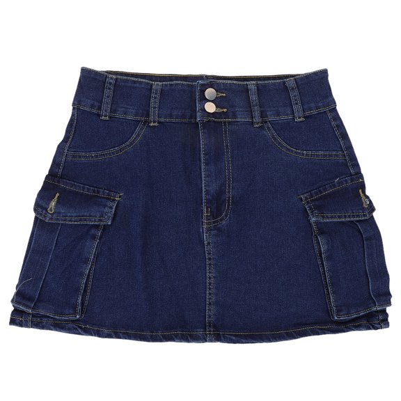 Low Waist Women’s Cargo Denim Skirt with Pockets - Bodycon Mini Style Dress for Casual and Party Wear - Size L