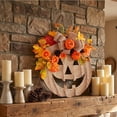 thumbnail image 5 of SeekLGT Halloween Door Wreath, Rustic Wooden Pumpkin Door Hanging, Fall Wreaths for Front Door with Burlap Bow and Maple Leaves, Autumn Home Decor, 1 pc, 5 of 8