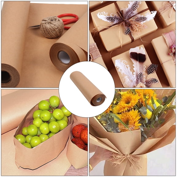 Flower Wrapping Paper Kraft Gift Brown Roll Flowers Decorative