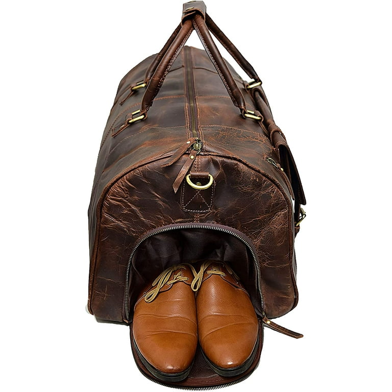 Buffalo Leather Duffel Bag - Vintage Travel Companion - Cuero Bags 24" inch