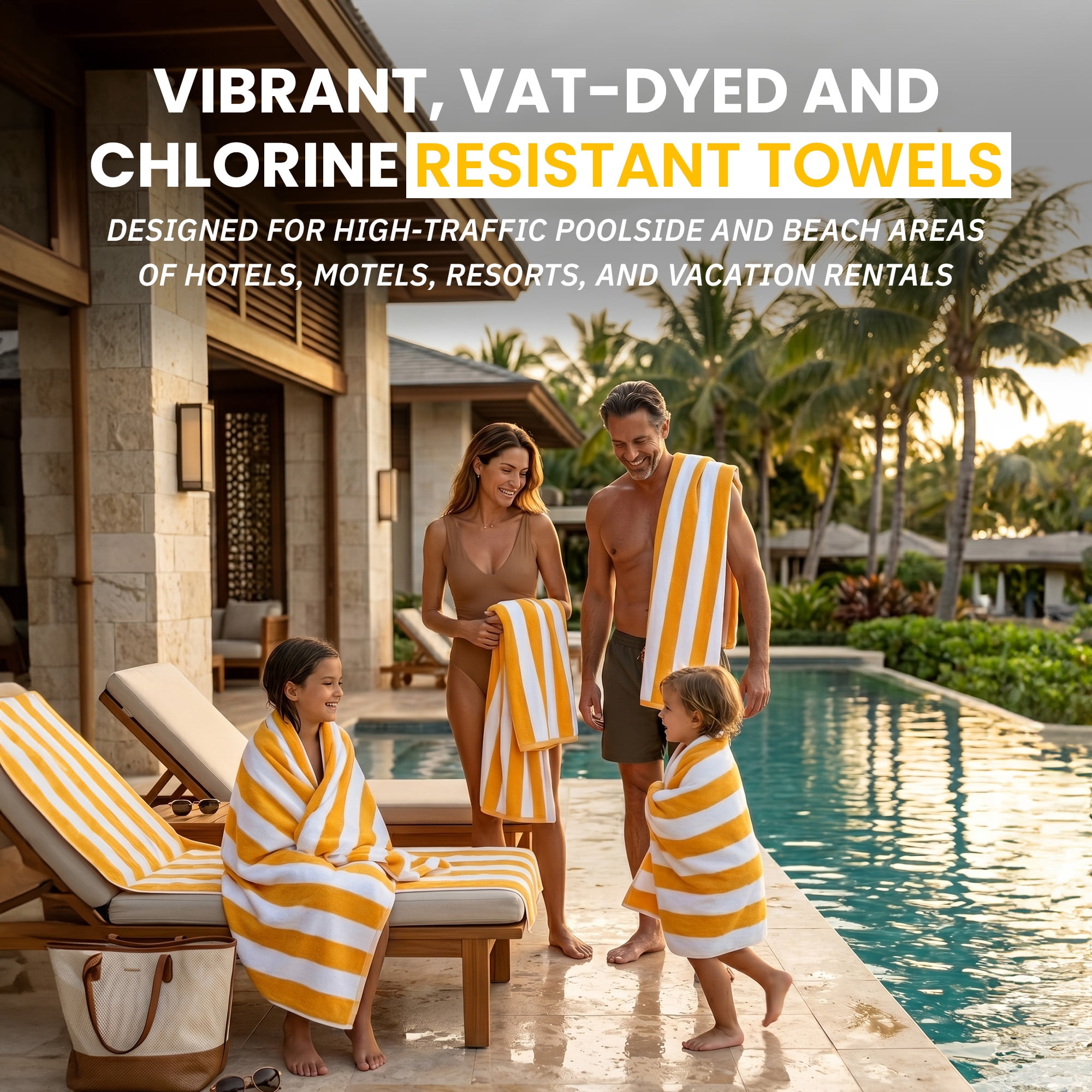 Yellow Cabana Stripe Extra Large Bulk Beach Towels 32x64 Pack of 36 - Soft Ringspun 100% Cotton Pool Towels - 3 Dozen Wholesale Beach Towel - Highly Absorbent – Perfect for Hotels, Pools and Resorts