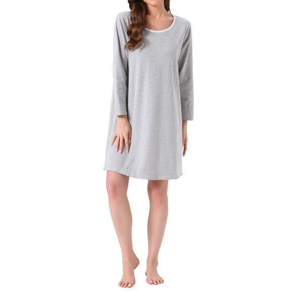 INSPIRE CHIC Womens Stripe Pajamas Nightshirt Lounge House Dress Sleep Shirts Sleepwear Long Sleeve Nightgowns S Gray