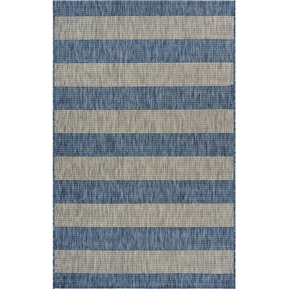 5â€™ x 7â€™ Navy Stripes Indoor Outdoor Area Rug