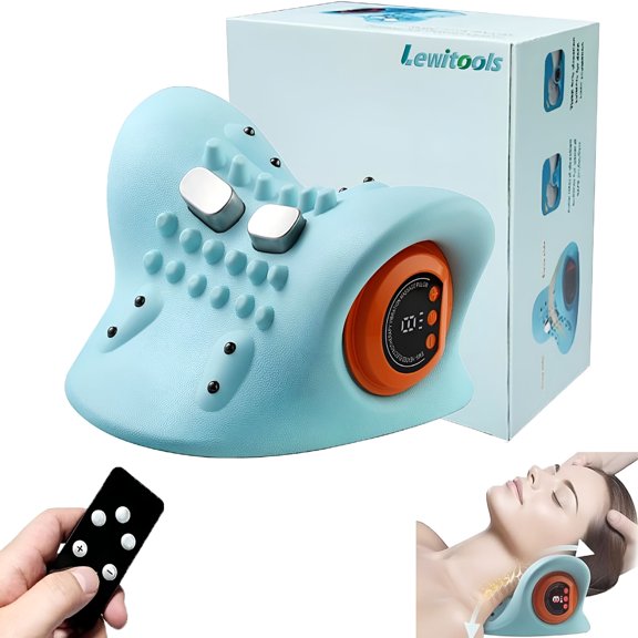 XIRQI 2025 New Neck Massager Electric,6 Levels Massage Intensity Heated Neck Stretcher,4D Portable Neck Massager Correct Cervical Traction Pillow Massage Neck Hump for Neck & Shoulder Relaxing
