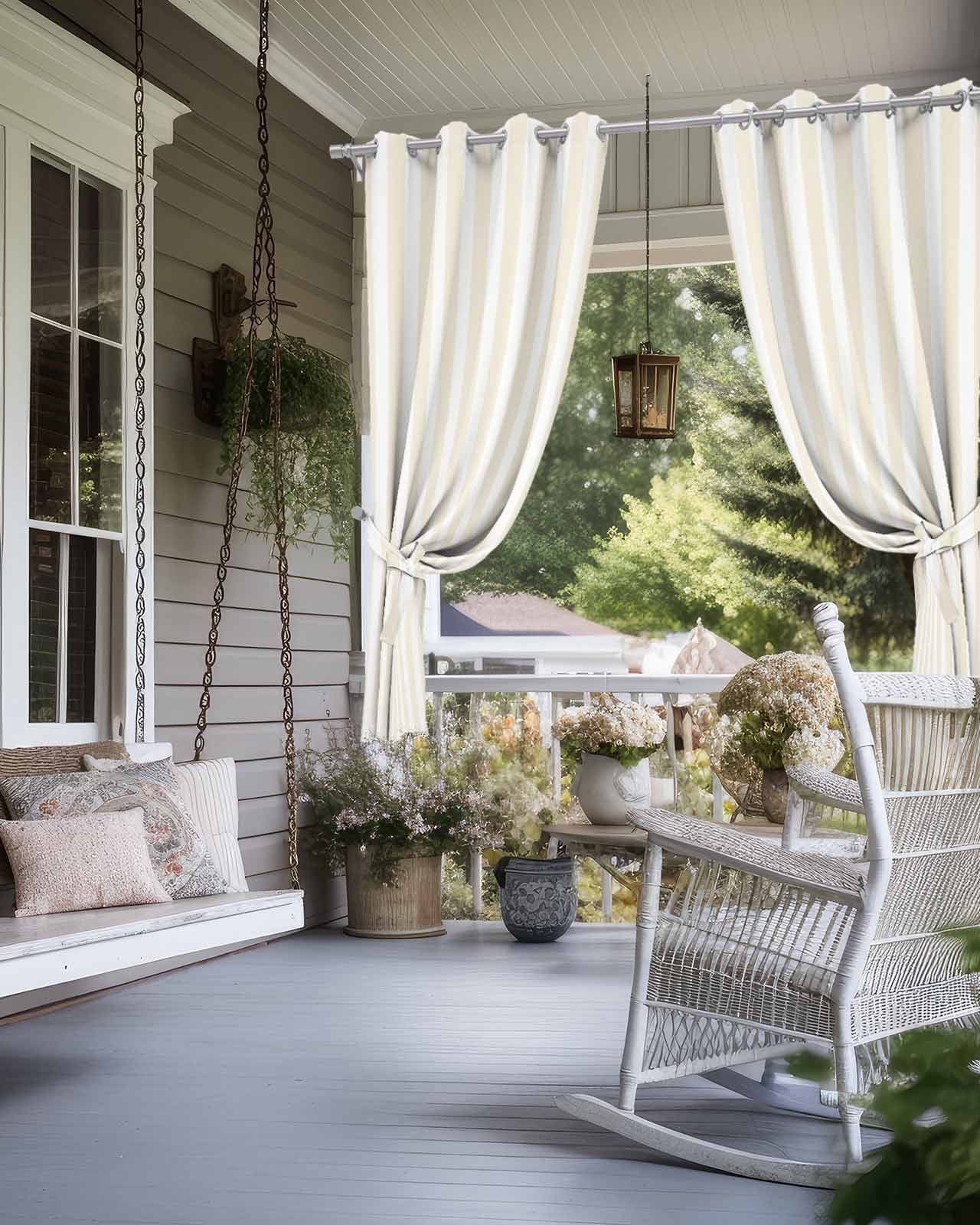 nqOlkjepod Outdoor Curtains for Patio Waterproof, Cream Striped Outdoor Privacy Panels Grommet, Modern Farmhouse Cream White Stripes Blackout Outside Curtains for Porch/Cabana 54"x84", 1 Panel