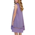 thumbnail image 3 of Ashirexll Robe de Vacances Sans Manches pour Filles Polyester Col Rond Longueur Genou Style Princesse Bordure à Volants Bretelles Spaghetti Violet 3-4 Ans, 3 of 6